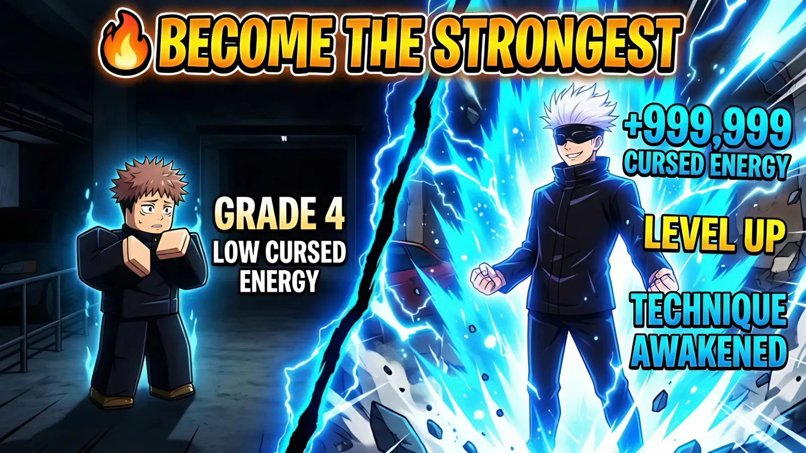 Jujutsu Kaisen Incremental Roblox game showing Gojo awakening and sorcerer progression interface